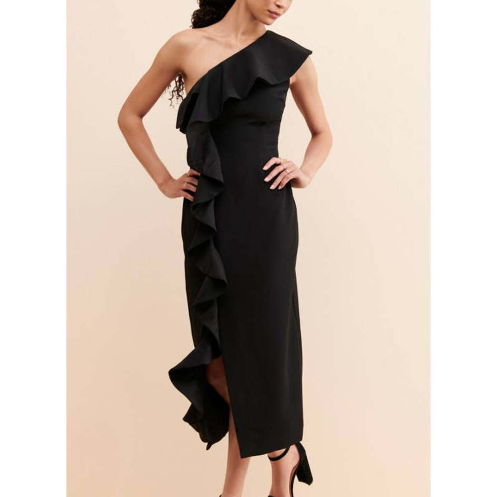 Keepsake One Shoulder Ruffle Midid Dress Black Size XS